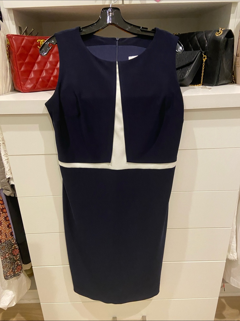 Joseph Ribkoff Navy and White Sleeveless Sheath Dress